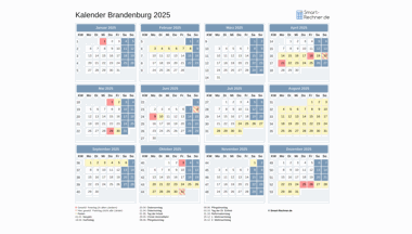 Kalender 2024 für Brandenburg mit Ferien