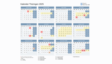 Kalender 2024 für Thüringen mit Ferien